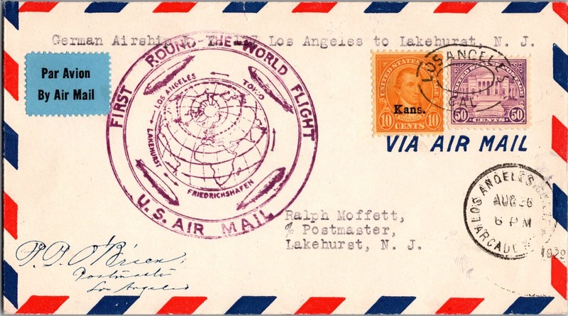 1929 USA CA LZ 127 Graf Zeppelin Round World Flight cover To NJ Lakehurst