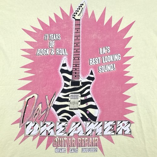 Daydreamer Guitars T Shirt Womens Medium Oversized Boxy Fit Rock & Roll Yellow - Picture 2 of 11