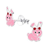 1 Paar Ohrringe Ohrstecker 925 Sterling Silber Mit Pinkem Hase