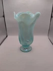 Fenton Art Glass Swung Handkerchief  Vase In Aquamarine Opalescent Stretch 9"