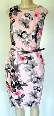 Established 1962 14P Pink Gray Belted Lined Straight Sheath Pencil Dress