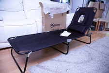 Outsunny Folding Sun Lounger with Face Hole Reclining Chair Pillow Black Sunbed