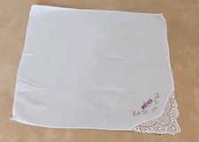 VINTAGE OLD WHITE LINEN HANKIE WITH MOTHER EMBROIDERED IN CORNER 10" x 11"
