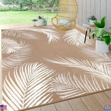 Pauwer 8x10 Waterproof Reversible Outdoor Rug - Brown Leaf Mat for Patio, RV