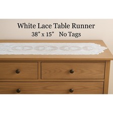 Lace Table Runner Dresser Scarf 38x15 Vtg Scalloped Floral Crochet Look No Tag