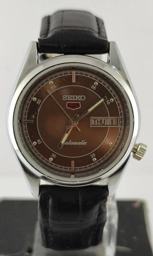 Vintage Seiko 5 Automatic Brown Dial 7009 D/D Men Wristwatch Recently Service