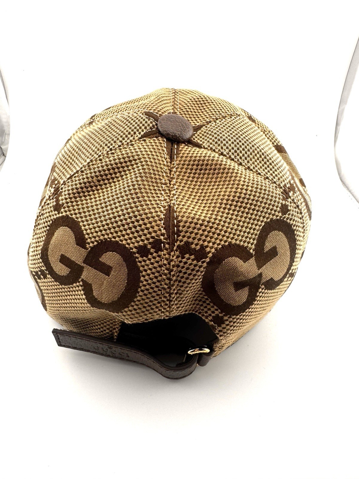 Gucci Web Detail Large Logo Print Adjustable Baseball Cap Beige Brown Sz M -NWOT thumbnail 3