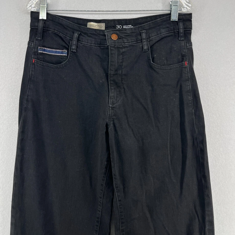 Pantalones de mezclilla PILCRO 30 ANTHROPOLOGIE The Skipper ribete pierna ancha tiro alto negros Foto 4 de 4