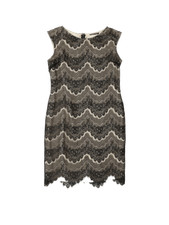 M&S Women's Dress Size 12 Black Floral Lace Lined Zip Used