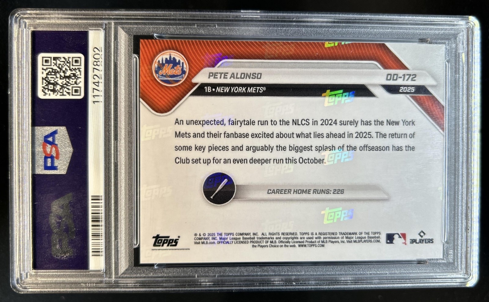 2025 Topps Now Opening Day New York Mets Pete Alonso Gold Foil #/50 PSA 10 view 2