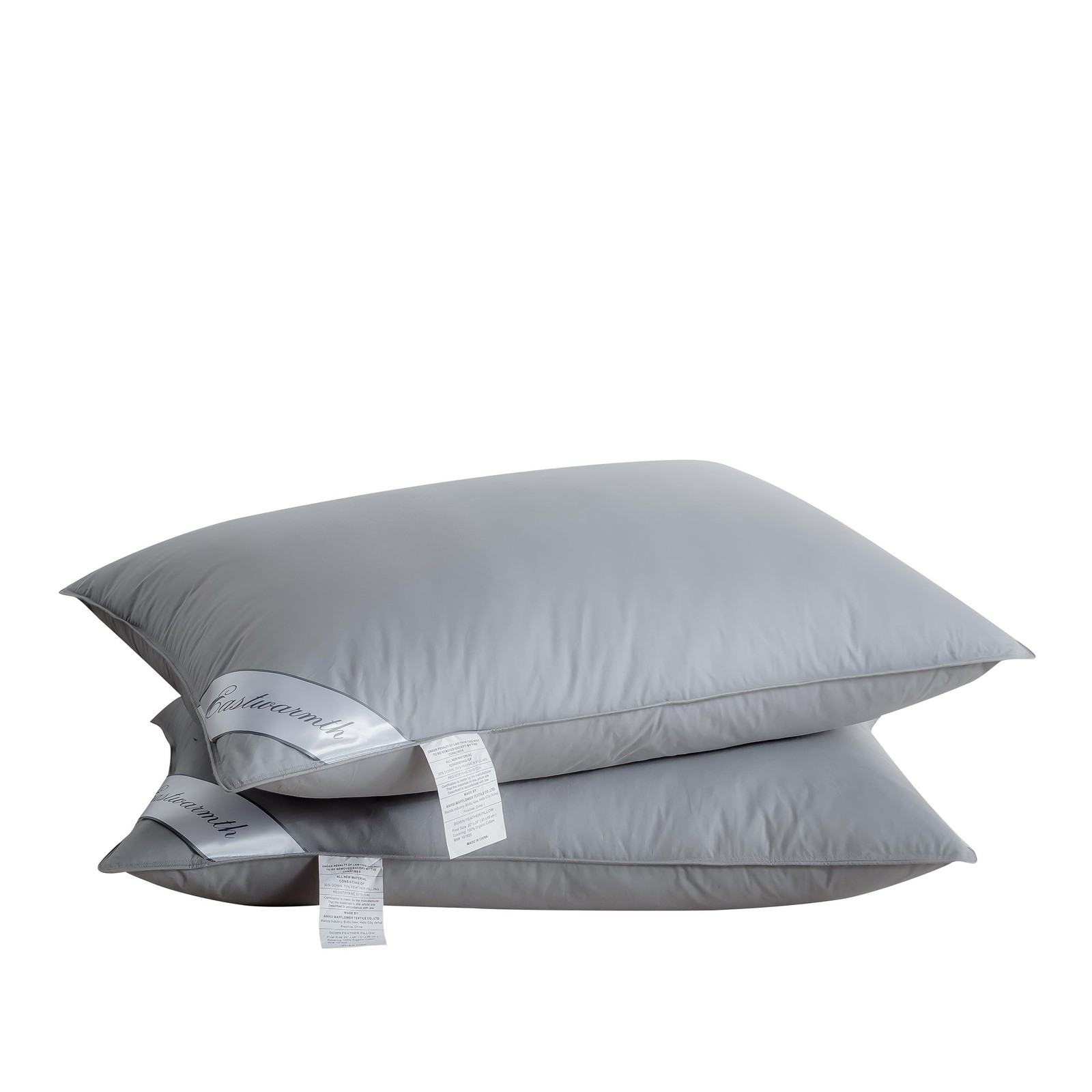 Eastwarmth Goose Down & Feather Pillows Soft Standard (Pack of 2), Grey