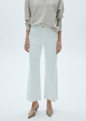 Mango Women's White Denim Catherin Culotte High-Rise Jeans Sz 8 New Without Tag