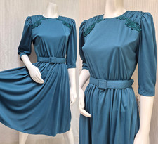 NWT Vintage 1980s TABBY CALIFORNIA Teal Dress with BELT - Size M
