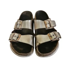 Birkenstock Arizona Sandals Women Size 7 Metallic Gold Two Strap Comfort Slides
