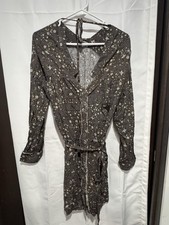 blue b. COLLECTION Floral Belted Long Sleeve Shirt Dress Gray V-Neck Size S