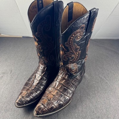 Mens Caiman Crocodile Tail Western Cowboy Boots Black Brown Pointed Toe 13 EE