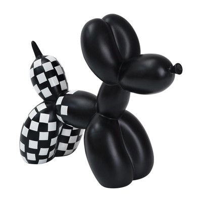 Black and White Checkered Racing Car Pattern Balloon Dog Statue Crafts Living...