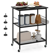 Costway 3-Tier Kitchen Serving Cart Utility  Standing Microwave Rack w/ Hooks