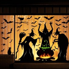 Halloween Decorations Window Clings Decor, Extra Large 3 Witches with Black 4 Sh