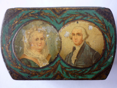 George Washington 1st President & Wife Martha Mid 1700's Pappmaché Schnupftabakdose