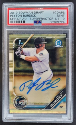 2019 Bowman Draft Peyton Burdick Chrome Pick Auto SuperFractor 1/1 1st PSA 9 LF2