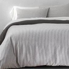 King Heavyweight Linen Blend Stripe Duvet & Sham Set Dark Gray -