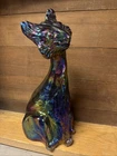 Fenton 11” Amythest  Iridescent Winking Alley Cat Carnival Glass Statue