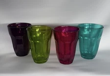 VINTAGE Set of 4 Palaks Jewel Colored Paneled Glass Juice Tumblers Cup
