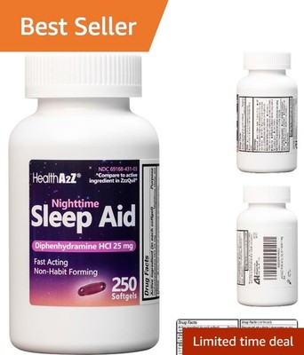 Natural Sleep Support with Diphenhydramine 25mg Softgels - 250 Non-Habit Forming