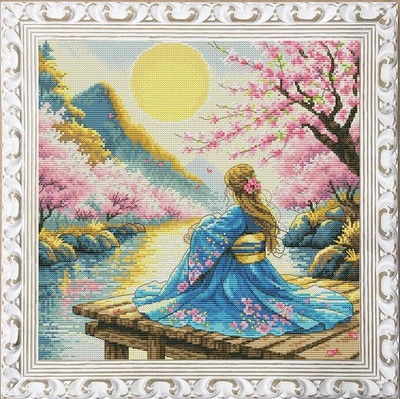 Counted cross stitch kit DIY unprinted canvas Sakura flowers girl Needlework 238