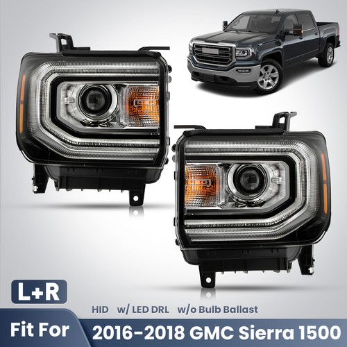 Pair Headlights For 2016-2018 GMC Sierra 1500 HID/Xenon W/ LED DRL Projector