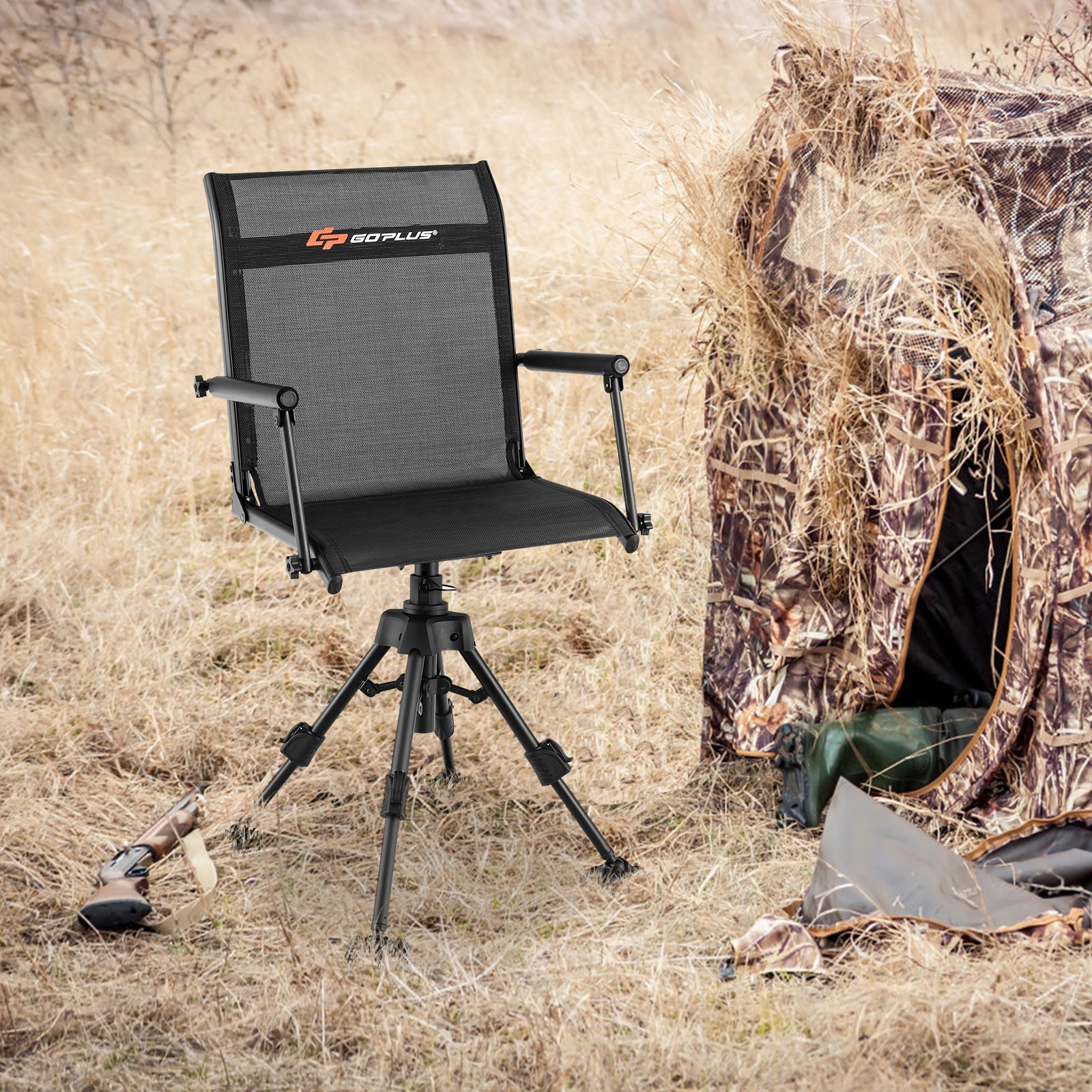 360° Swivel Hunting Chair Heavy-duty Foldable Silent Blind Chair for Fishing