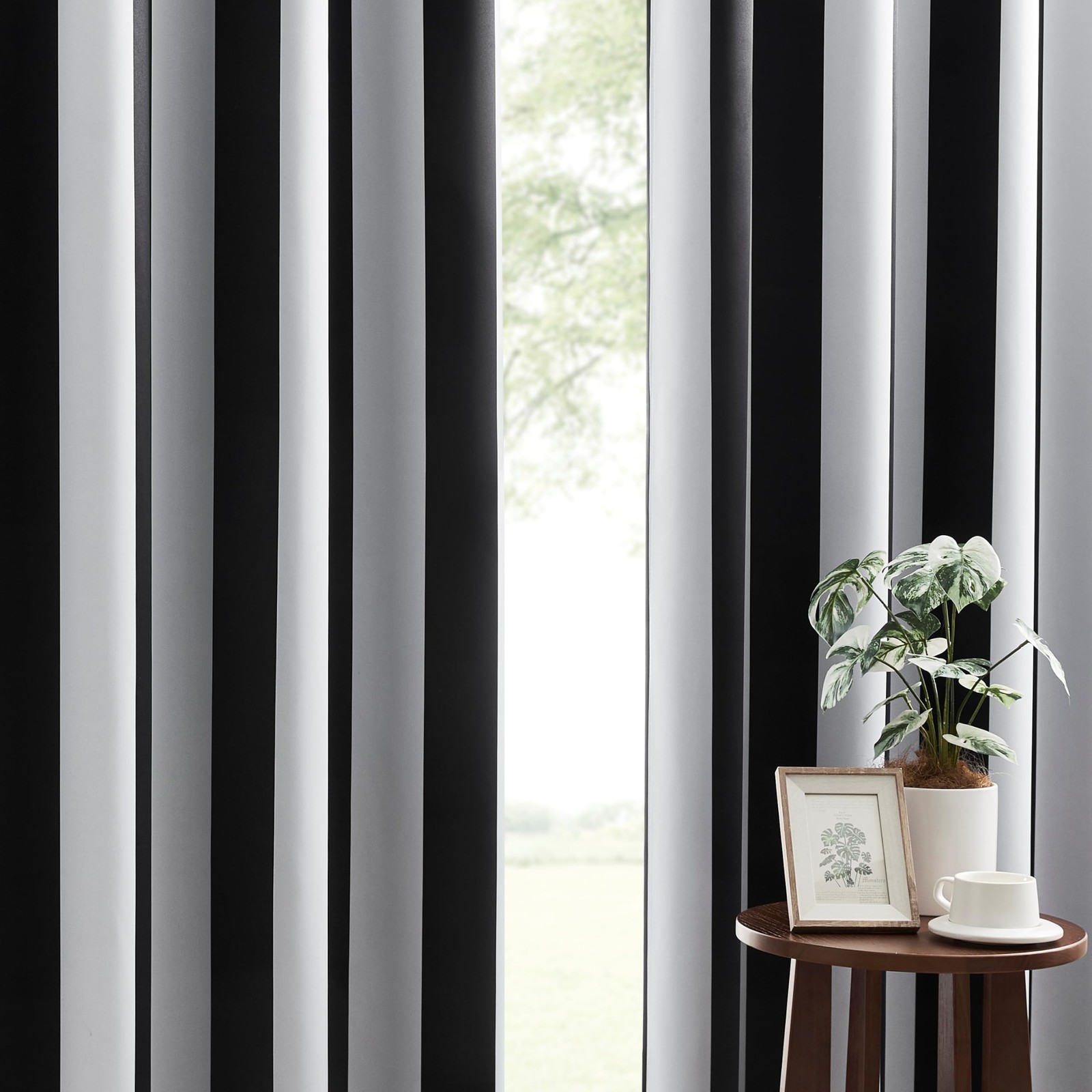 100% Blackout Curtains – Classic Black and White Stripe Curtains, 2 Panels, E...