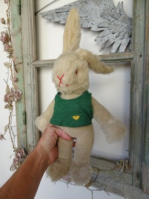 Vintage,Plüsch,Hase Hase,Hase,ungelenkig,bestickte Nase,Glasaugen,Ostern.