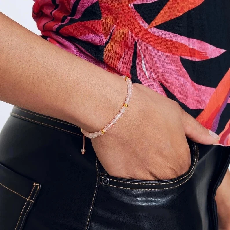 Cuentas de cuarzo rosa natural minimalista delicado cristal curativo pulsera de Reiki regalo Foto 3 de 3