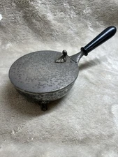 Vintage Brass Silent Butler Crumb Catcher Hinged Lid Wooden Handle