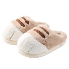 Cat Paw Slippers for Women Fuzzy Plush Indoor 9.5-10 Women/8-8.5 Men, C Khaki