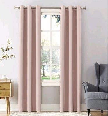 Sun Zero Easton Energy Saving Blackout Grommet Curtain 2 Panels 40'' x 84'' Blush 