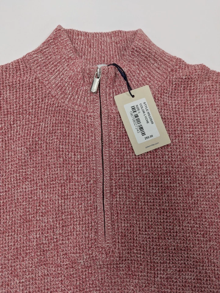 Peter Millar Crown Quarter Zip Merino Wool Sweater Sz L Red (Lyche) - Image 2 of 4