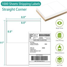 1000 8.5''x5.5'' Shipping Mailing Labels Half Sheet Self Adhesive for Laser ink