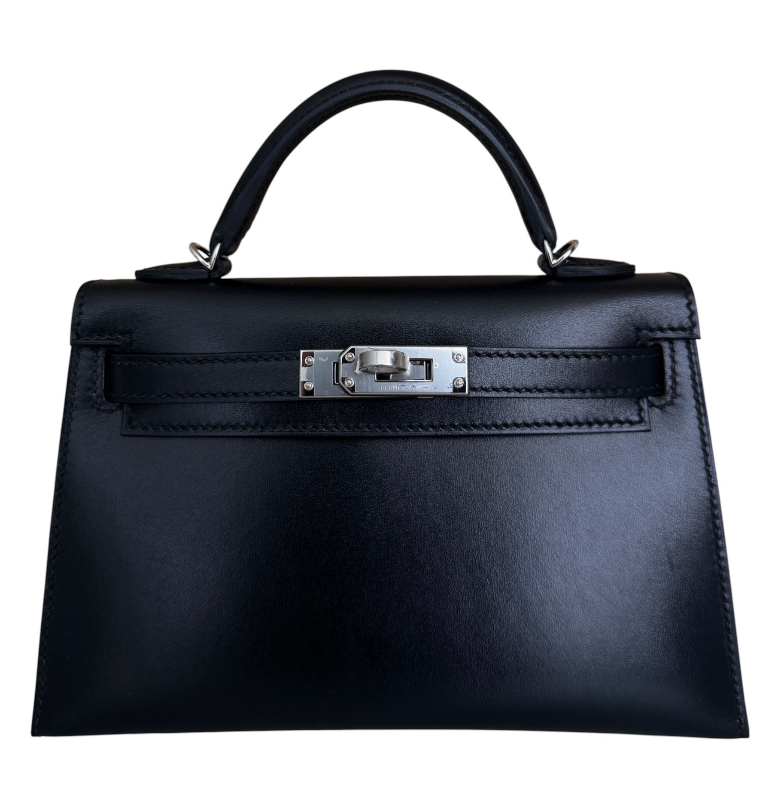 Hermes Kelly Mini 20 Black Noir Box Leather Palladium Hardware RARE image 2