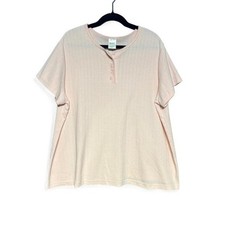Vintage Pink Henley Shirt Women's Plus Size 2X Blair Pastel Short Sleeve Dainty