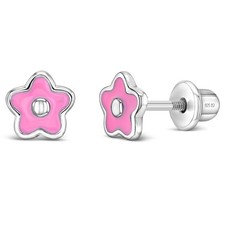 Groovy Flower Baby / Toddler / Kids Earrings Screw Back Enamel - Sterling Silver