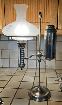 MANHATTAN BRASS NY NICKEL 22'' STUDENT DESK LAMP & SHADE PAT. 1879 ELECTRIFIED