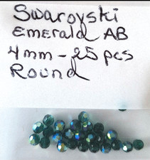Swarovski Emerald GREEN AB Crystals  25 Pcs  4mm Round  BRIGHT COLOR  NEW 