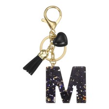 Alphabet Initial Letter Keychain Cute Charm With Tassel Heart Letter M Black