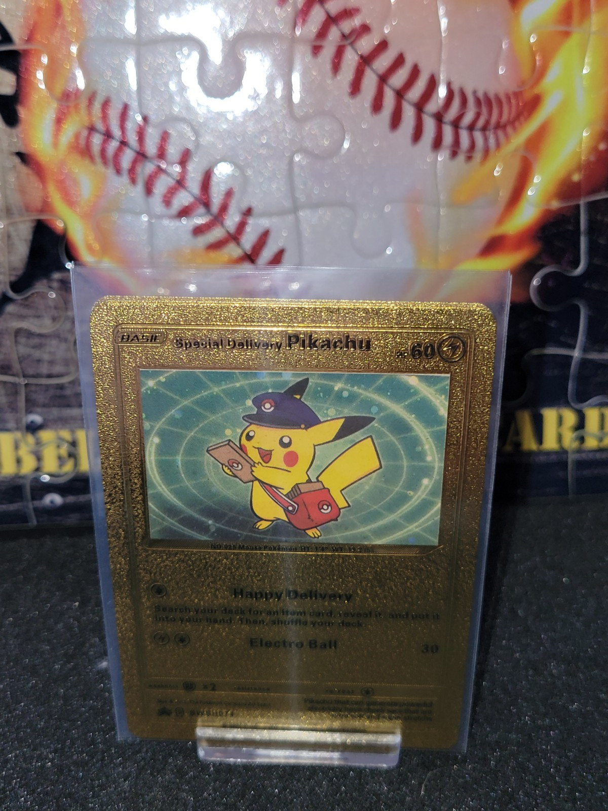 Pokemon Special Delivery Pikachu 60HP Gold Foil Fan Art Card