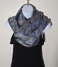 55 PASHMINA 45 SILK Blue/Silver/Gold Scarf/Shawl With Tassles