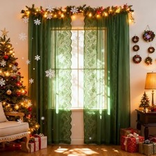 Green Sheer Lace Curtains 72 Inches Long, 2 52"W x 72"L Pack of 2 Lace Green