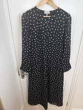 Ganni Black Polka Dot Georgette Dress Size 36 UK 8 Sheer Sleeve Midi Black White